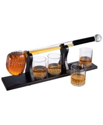 The Wine Savant Golf Club Whiskey Decanter and Liquor Glasses, Set of 5 - Clear