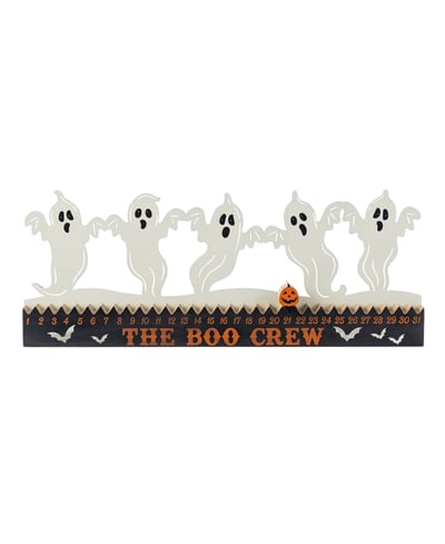 Glitzhome 7" Halloween Wooden Metal White Ghost Silhouette Countdown Table Sign - Multi