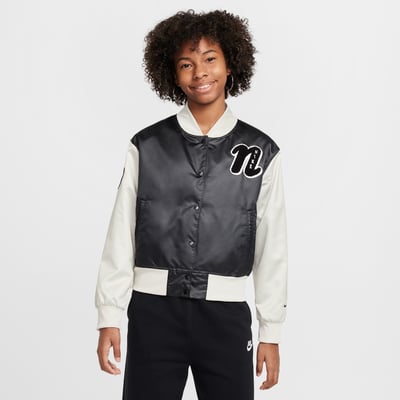 Unisex Nike Sportswear Girls' Varsity Jacket in Black | FZ5563-010