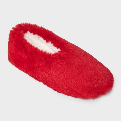 Women's Faux Fur Cozy Pull-On Slipper Socks with Grippers - Auden™ Red M/L
