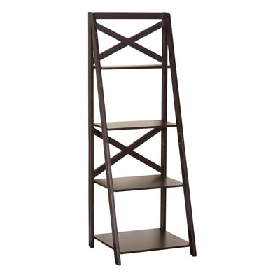 Buylateral 4 Tier 56" Crossback Ladder Bookshelf Espresso: Scandinavian Style MDF Ladder Bookcase with Open Shelves
