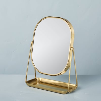 Hearth & Hand Brass Vanity Flip Mirror with Tray - 3X Magnification