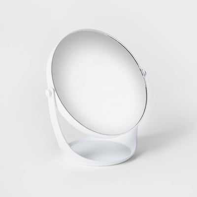 Round White Plastic Vanity Mirror - Matte Finish, Magnifying