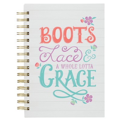 Bless Your Soul Funny Spiral Notebook, Boots Lace Grace Teal/Purple Floral, Large Hardcover Journal for Women, Composition Notebook for Work, Travel