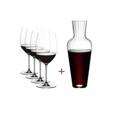 Riedel Veritas Cabernet/Merlot Wine Glass + Mosel Decanter (4 Wine Glasses + 1 Decanter)
