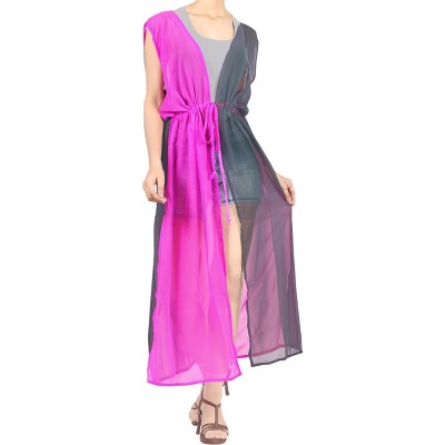 LA LEELA Women's Summer Holiday Beachwear Long Bathing Suit Open Front Fashion Swimwear Coverups Duster Cardigans M-L Gray, Solid
