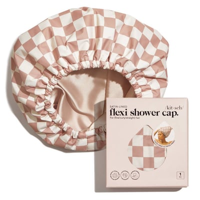 Terracotta Checker Satin Lined Shower Cap by Kitsch