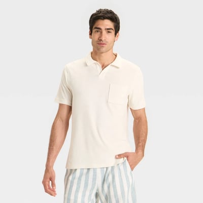 Men's Terry Cloth Polo Shirt - Goodfellow & Co™ Off-White S