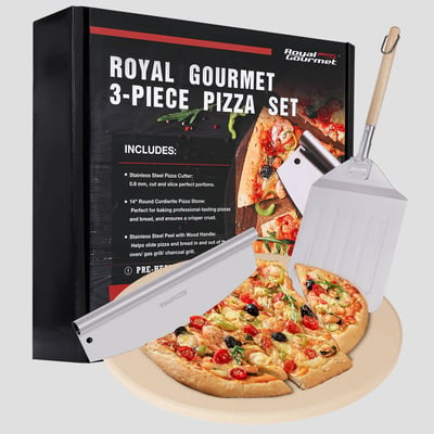 RoyalGourmet Royal Gourmet 3pc Pizza Set for Heat-Resistant Grill Oven With 14'' Round Pizza Cordierite Stone