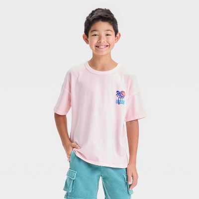 Boys' Short Sleeve Relaxed Fit T-Shirt - Cat & Jack™ Pink XS: 100% Cotton, Crew Neck, Botanical Tree Graphic, Jersey Fabric