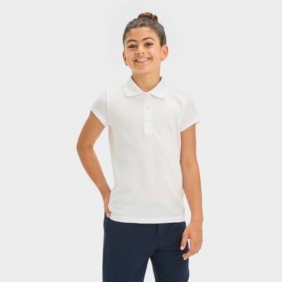 Girls' Short Sleeve Jersey Uniform Polo Shirt - Cat & Jack™ White S