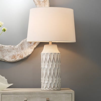 Dalia Table Lamp White - Splendor Home: Glazed Ceramic, Linen Shade, 3-Way Switch, UL Listed