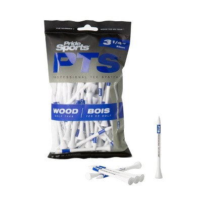 Pride Professional Tee System (PTS) – Color-Coded Hardwood Golf Tees, 3 1/4″ Length, 75 Count, Durable Natural Wood for Consistent Setup