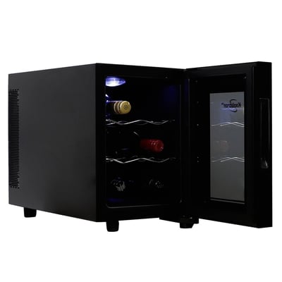 Koolatron Wine Cooler Refrigerator 6 Bottle Countertop Compact Wine Cellar, Small Freestanding Wine Fridge: Thermoelectric, Glass Door