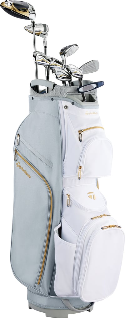 TaylorMade Womens Kalea Gold Complete Golf Package Set - Cart Bag - Cart Bag - GREY/WHITE - RIGHT