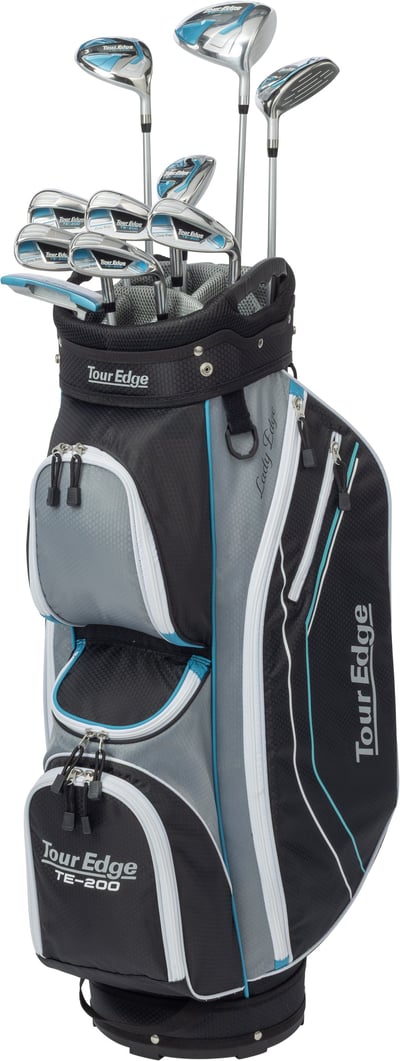 Tour Edge Womens TE-200 Lady Edge Complete Golf Package Set - Cart Bag - Cart Bag - WHT/SIL/LBLU - STANDARD - LEFT