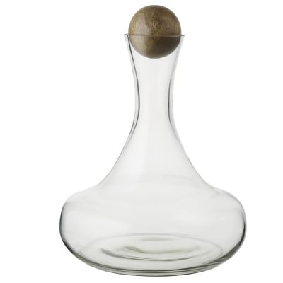 Glass Wine Bottle, Wood Stopper, Clear